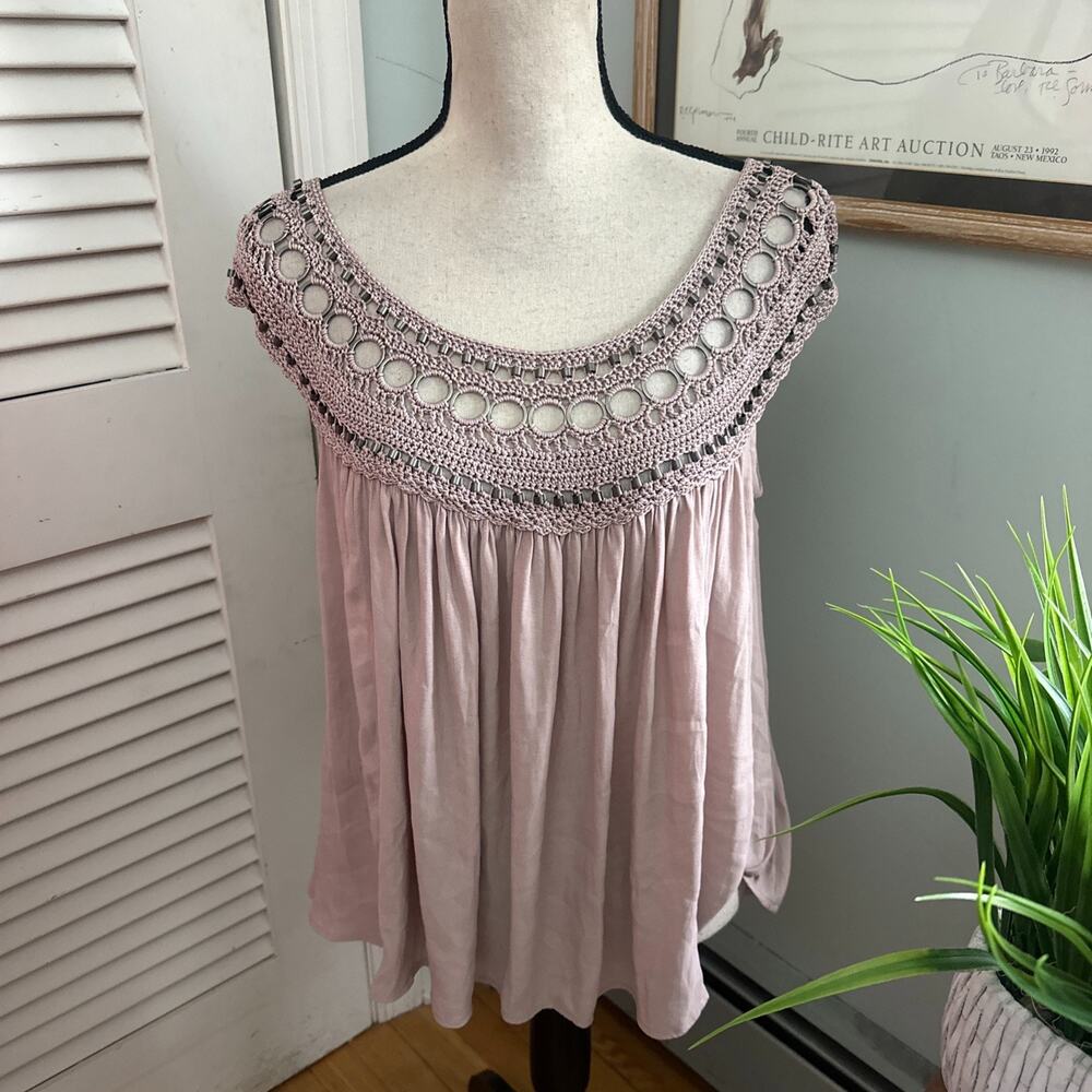 Free People Top Womens Small Pink Feel Free Off Shoulder Beaded Summer Boho Chic - Picture 2 of 9